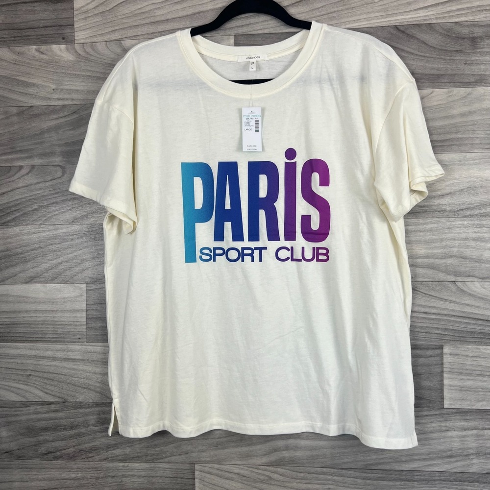 Maurices Paris Sport Club T-Shirt Women's‎ L Beige Cotton Short Sleeve Crew-Neck